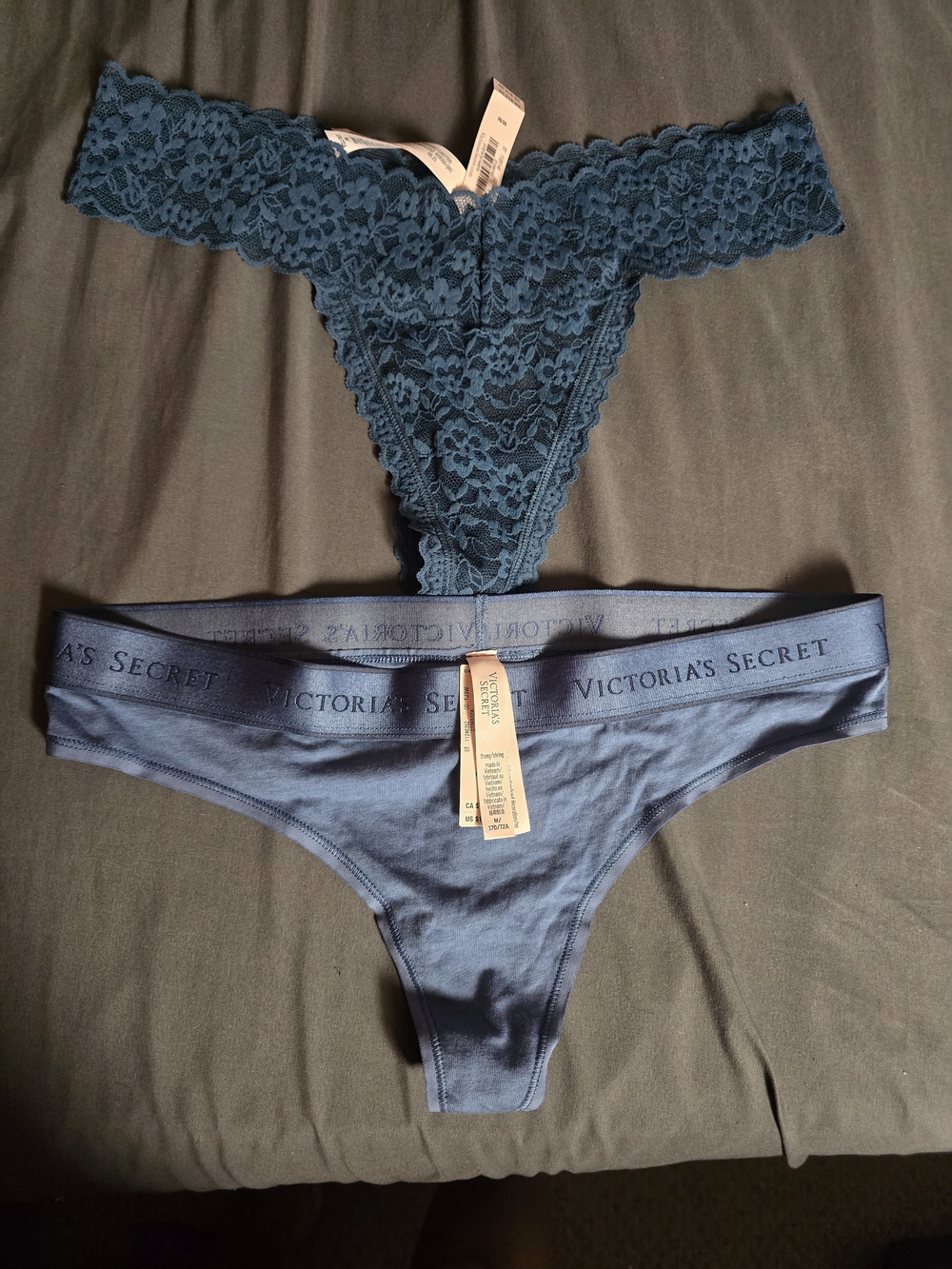 Victoria's Secret Blue Lace & Cotton Thong Duo
